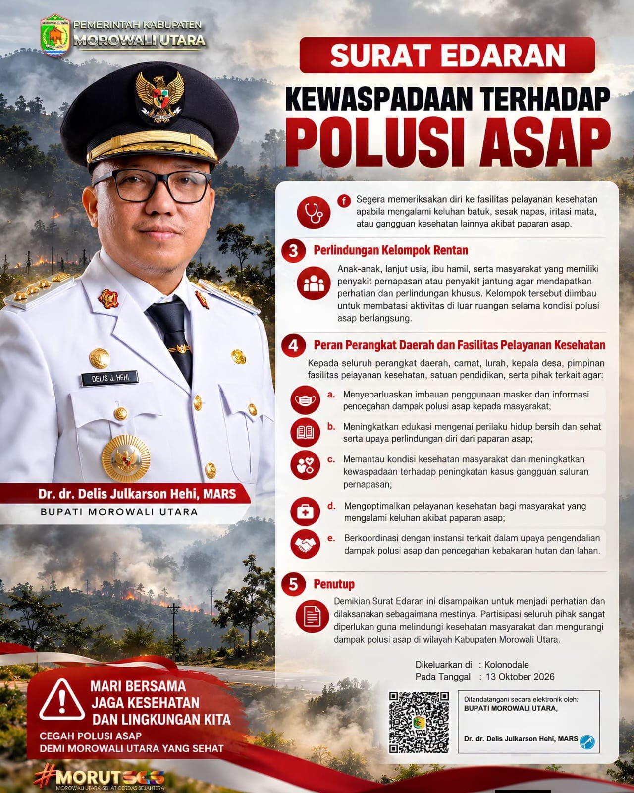 Asap Karhutla Mengancam, Bupati Morut Imbau Warga Pakai Masker